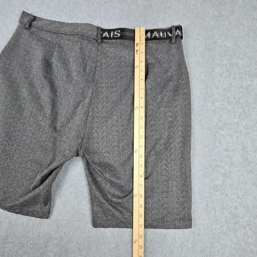Mauvais 38 Louvre Gray Flat Front Shorts Logo Waistband Geometric Print Pattern